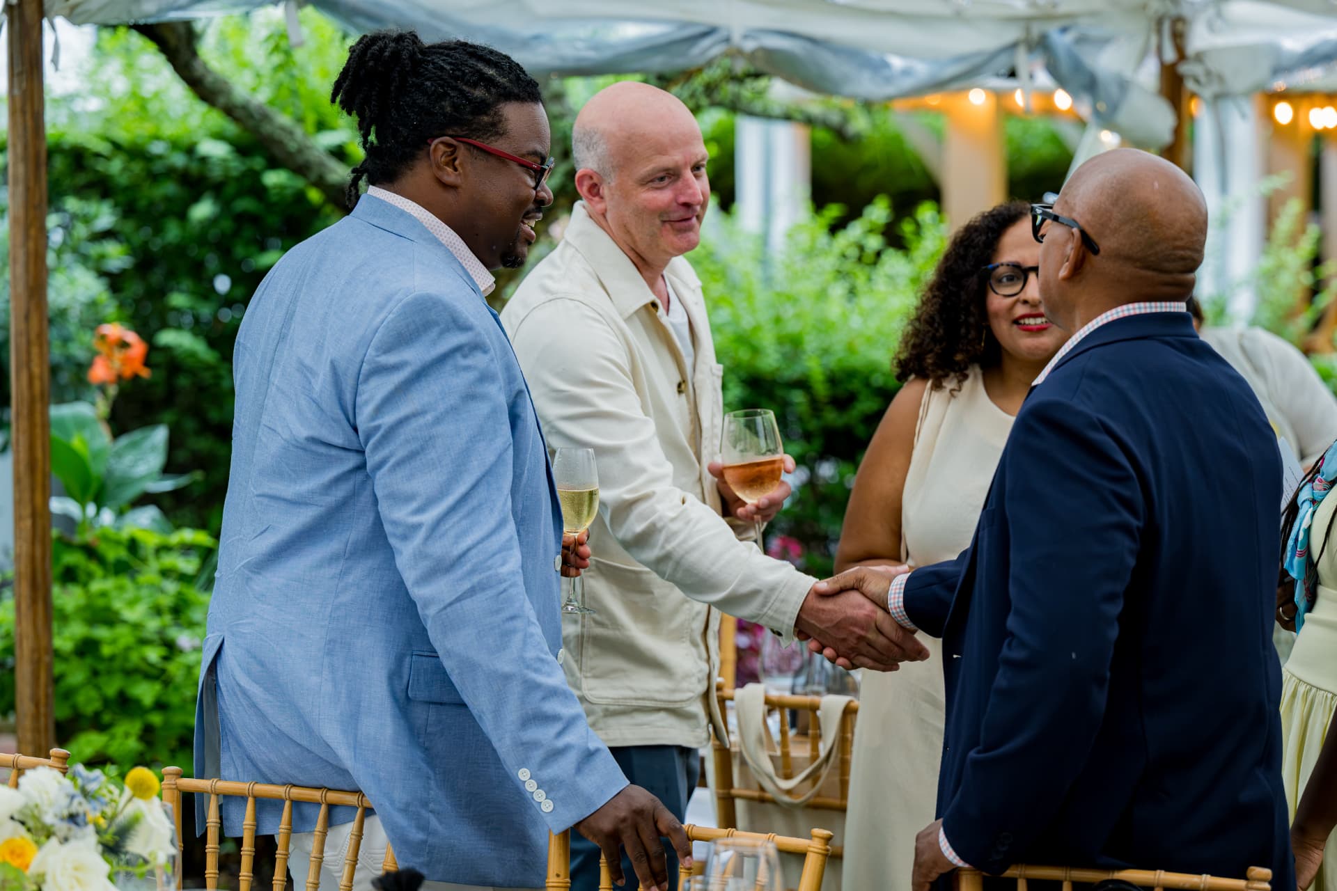 Guests greeting one another at Afrotech HealthStack on Martha's Vineyard